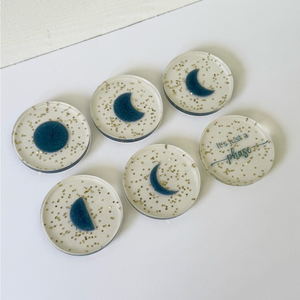 6pc Moon Phase "It's Just a Phase" Resin Coasters Set Kitchen Gift